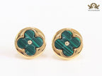 Green malachite & gold studs 15mm