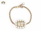 Double G rustic bracelet with pearls