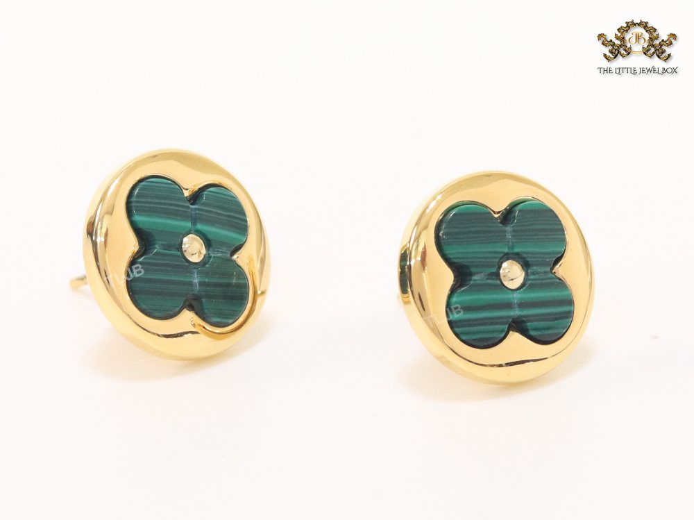 Green malachite & gold studs 15mm