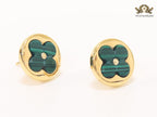 Green malachite & gold studs 15mm