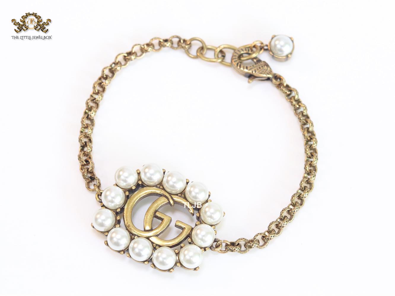 Double G rustic bracelet with pearls