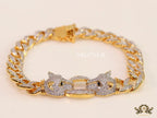 Mens dual plated cuban chain bracelet with cz panther motif