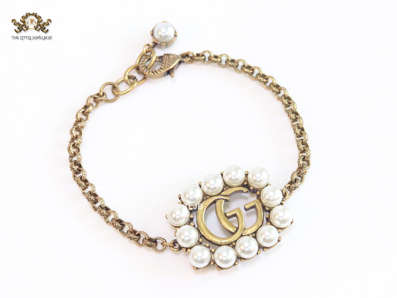 Double G rustic bracelet with pearls