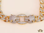 Mens dual plated cuban chain bracelet with cz panther motif