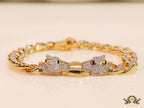 Mens dual plated cuban chain bracelet with cz panther motif