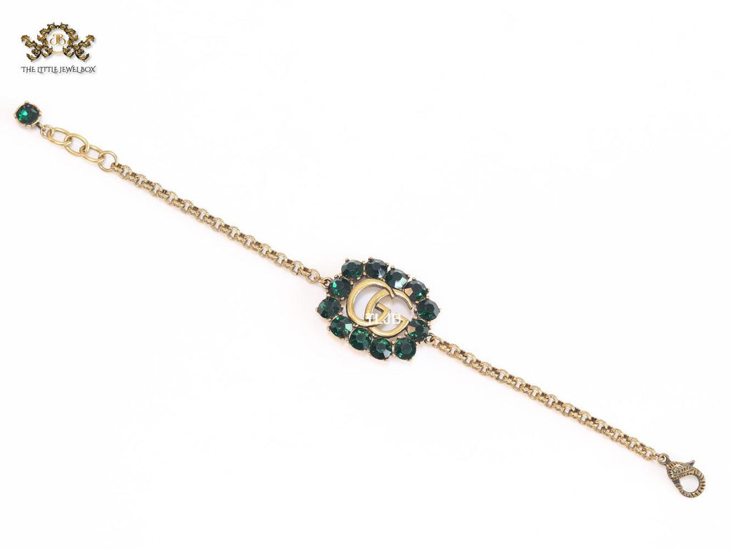 Double G rustic bracelet with green stones