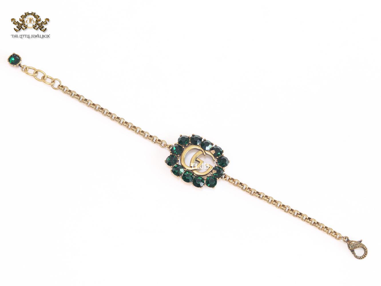 Double G rustic bracelet with green stones