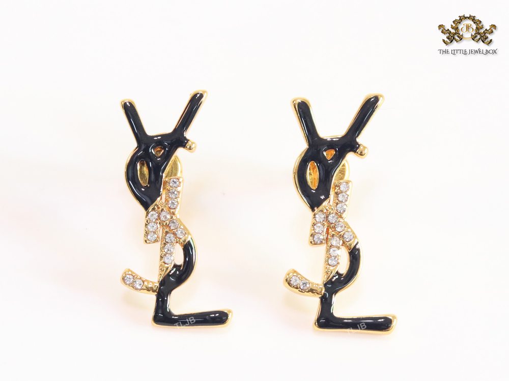 Alphabet Y & L black CZ studs