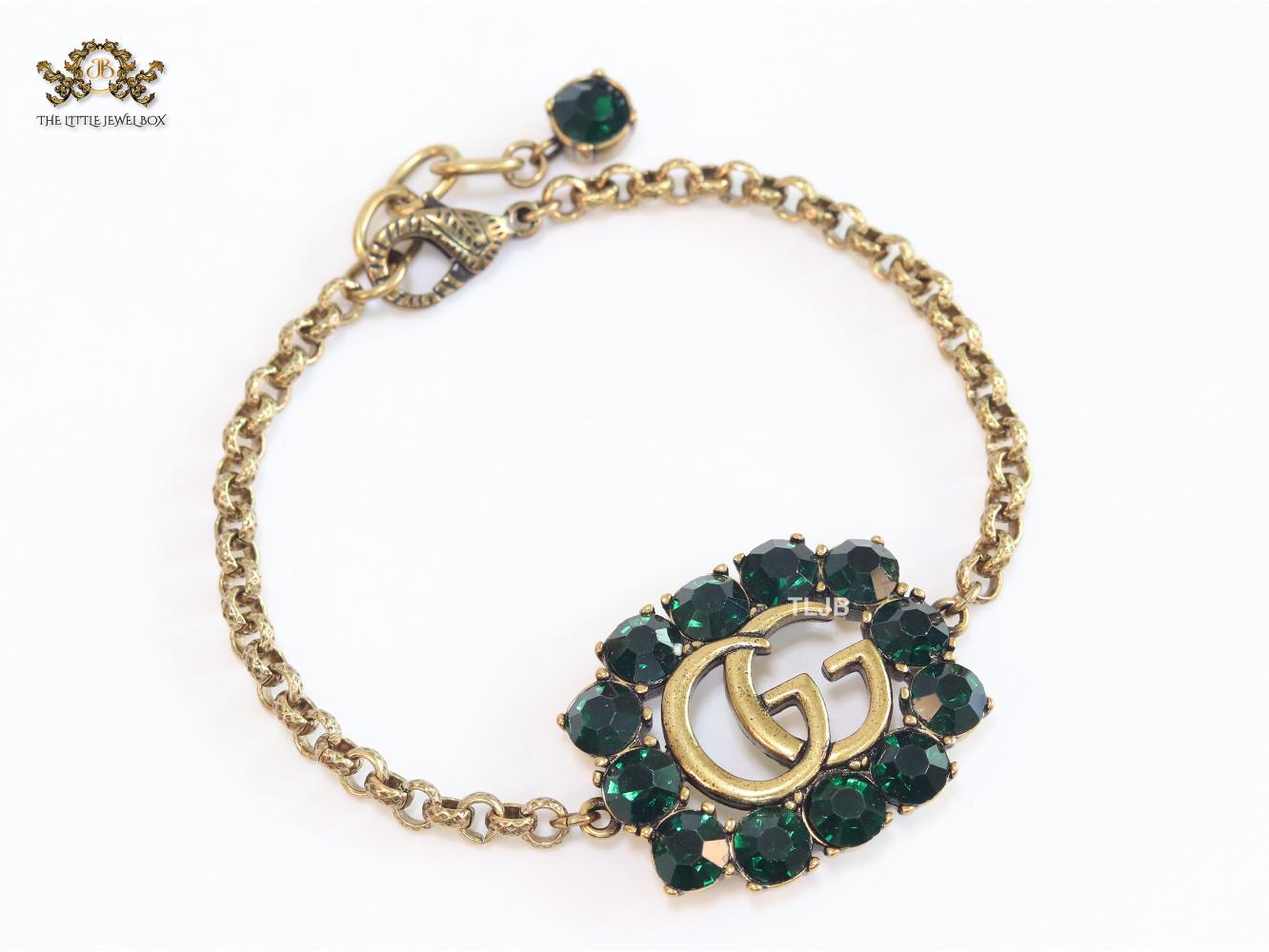 Double G rustic bracelet with green stones