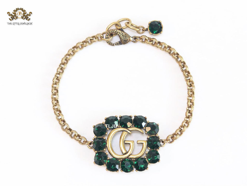Double G rustic bracelet with green stones