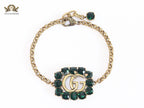 Double G rustic bracelet with green stones