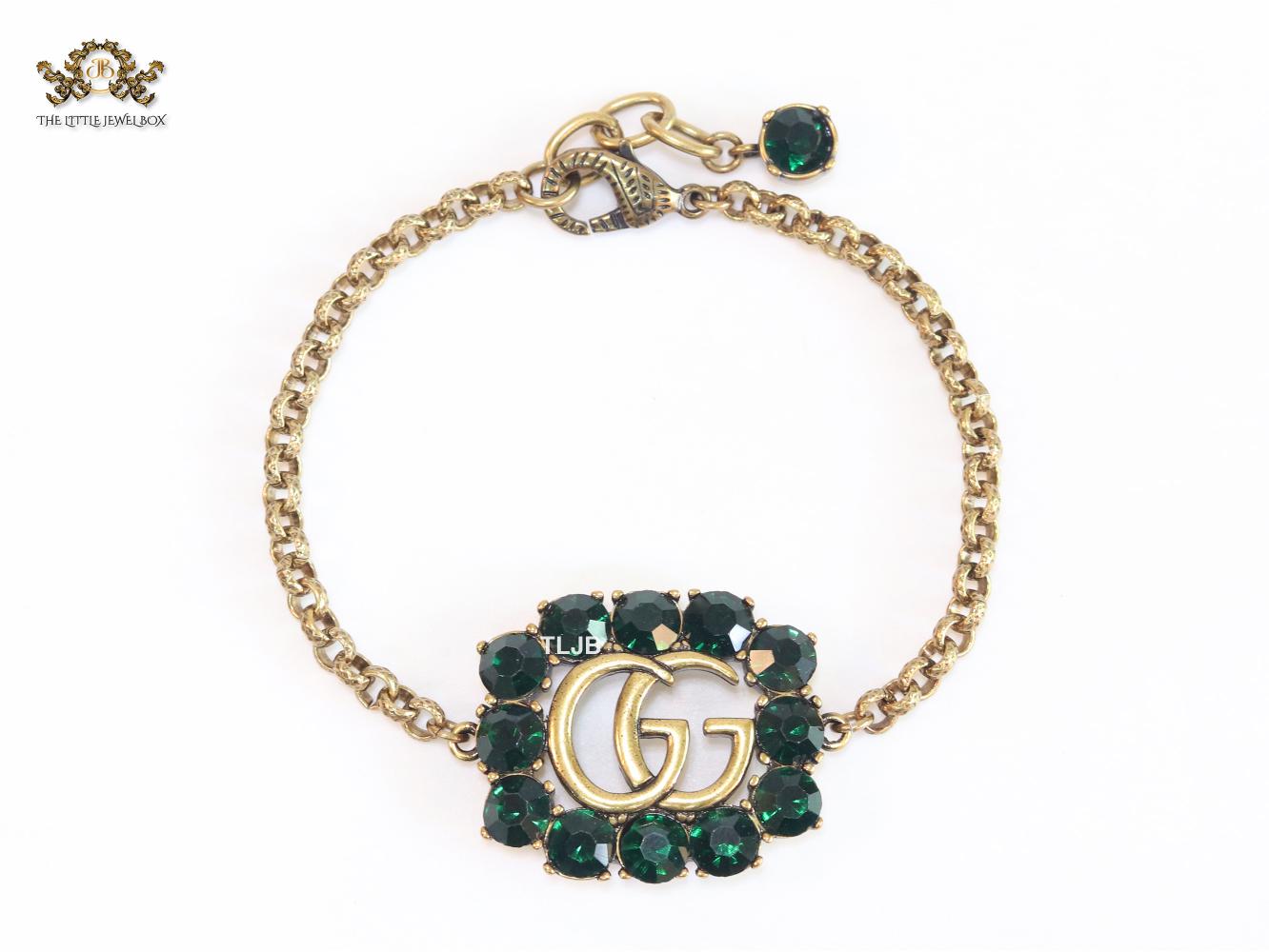 Double G rustic bracelet with green stones
