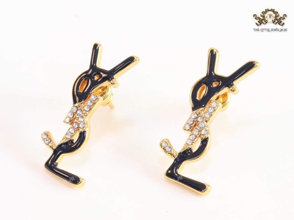 Alphabet Y & L black CZ studs