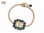Double G rustic bracelet with green stones
