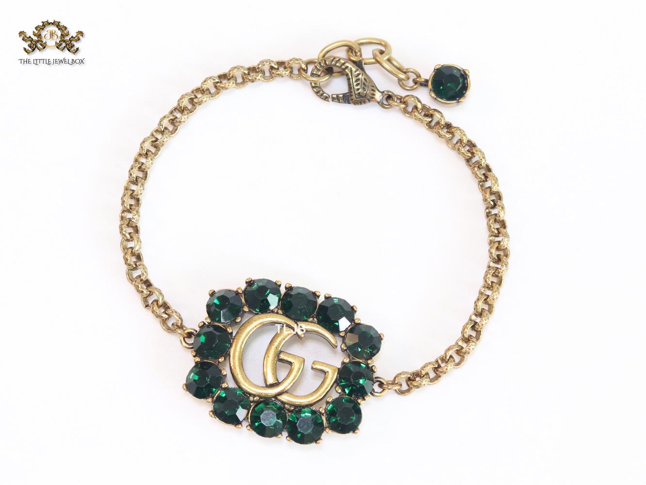 Double G rustic bracelet with green stones