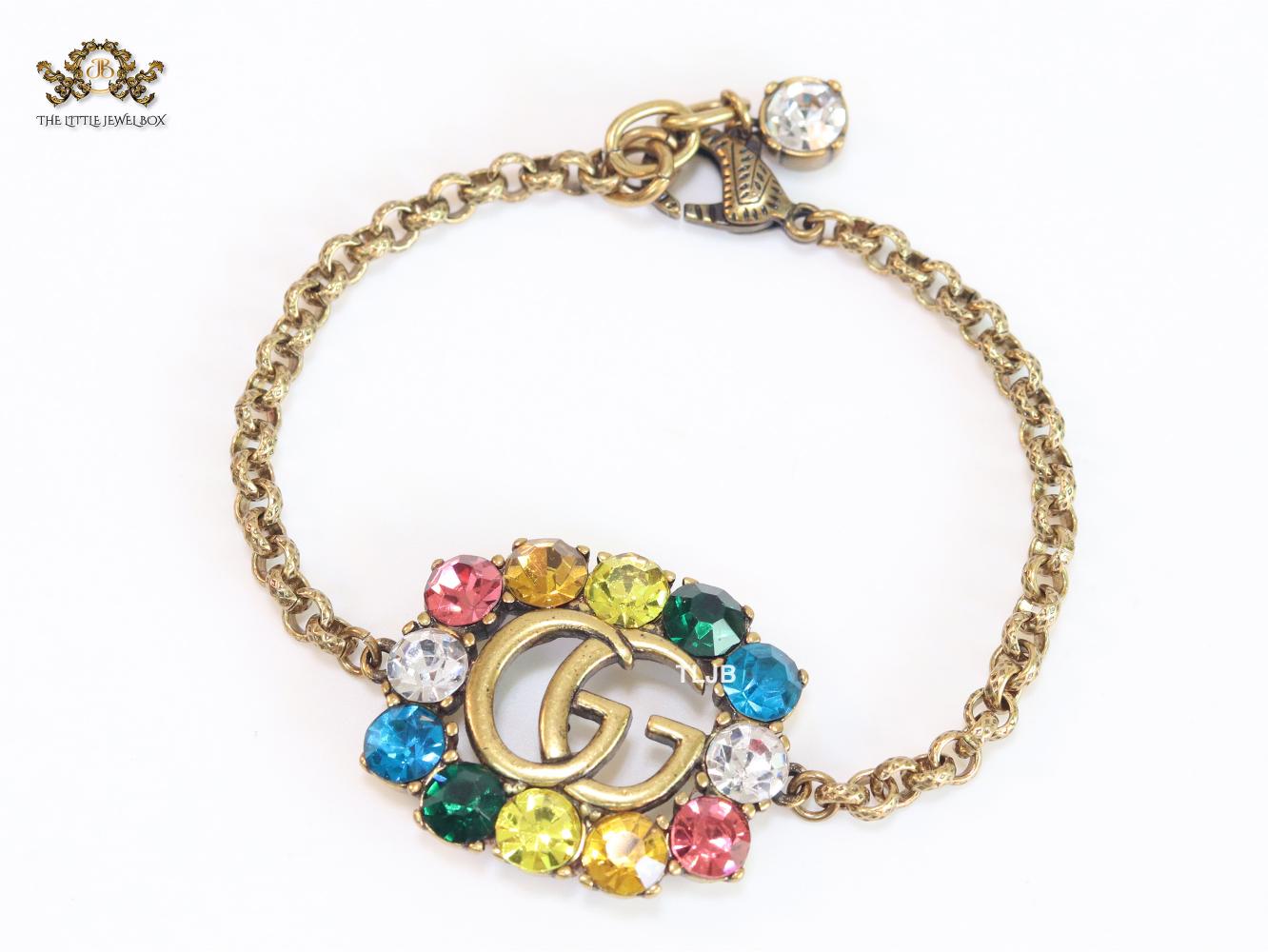 Double G rustic bracelet with multicolored stones