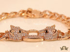 Mens Rose Gold plated cuban chain bracelet with cz panther motif