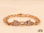 Mens Rose Gold plated cuban chain bracelet with cz panther motif