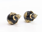 Rustic dragonfly on black pearls in gold