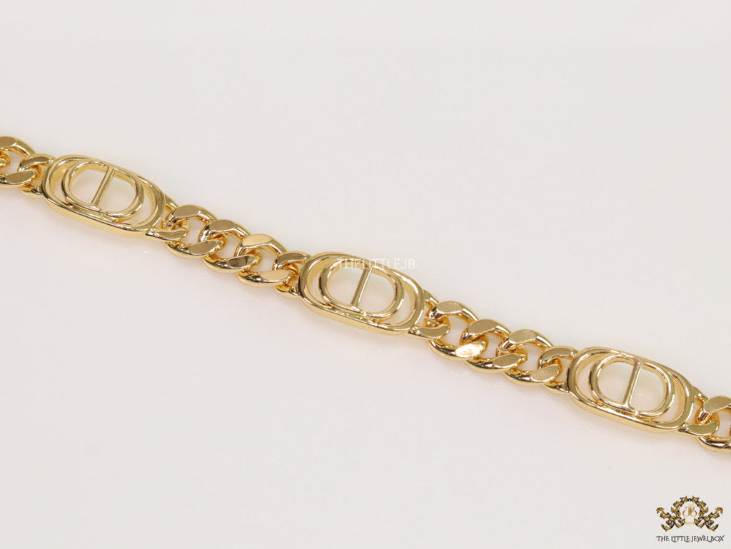 Gold plated CD motif chunky chain bracelet