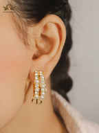 Alphabet CD pearl round earrings