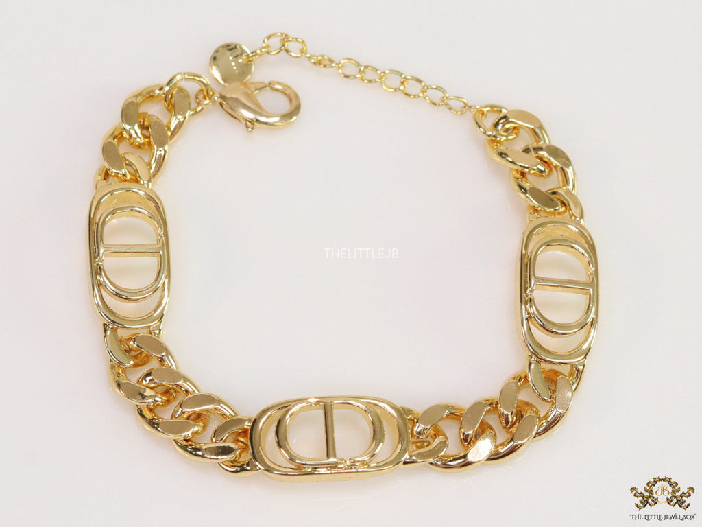 Gold plated CD motif chunky chain bracelet