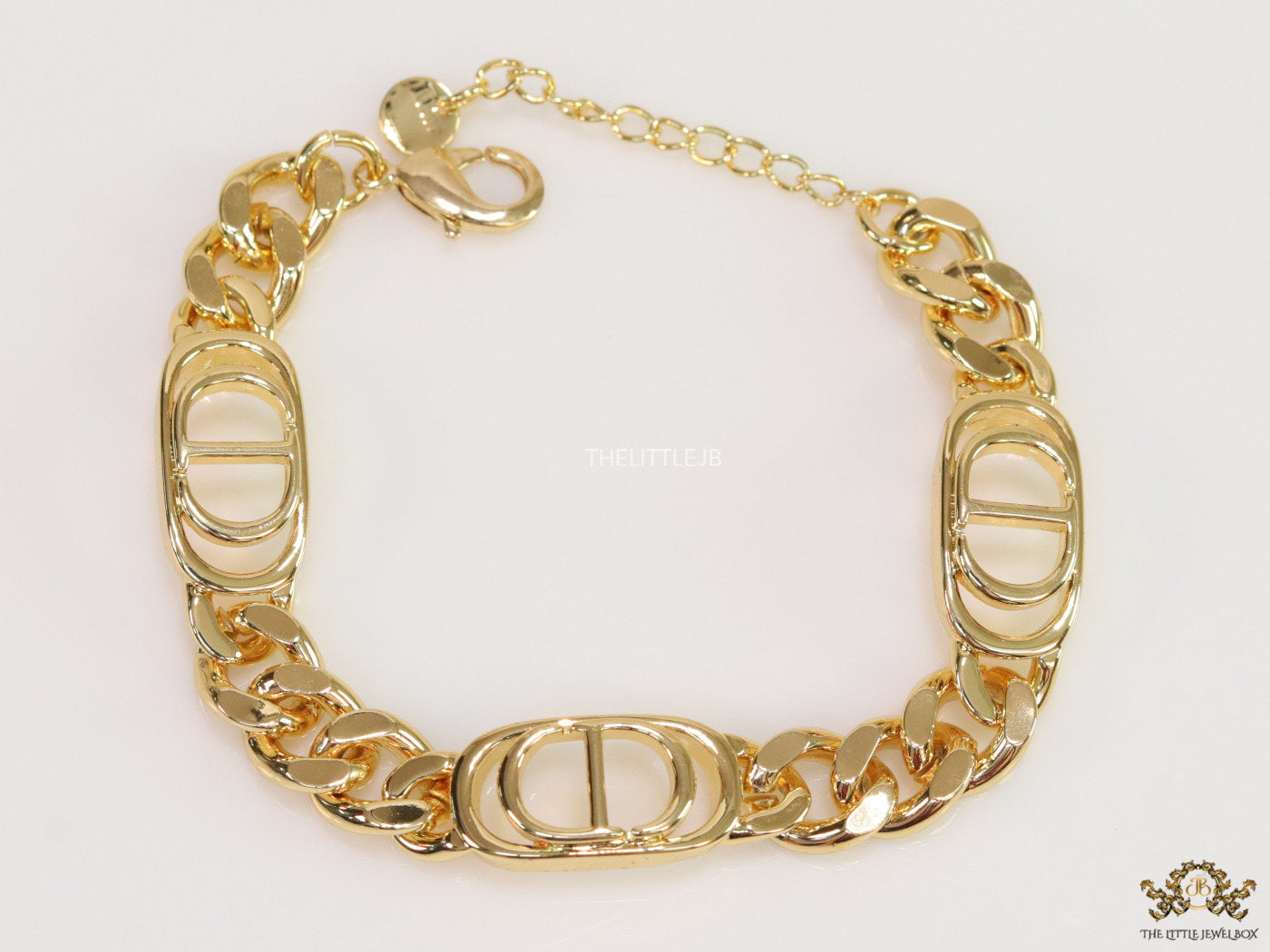 Gold plated CD motif chunky chain bracelet