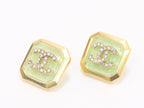 Square green enamel Double C gold earrings