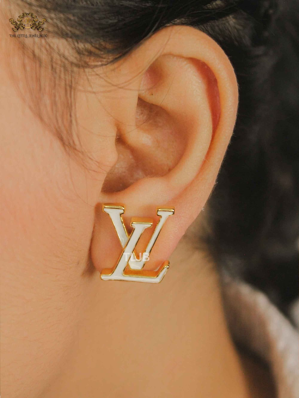 Alphabet L&V Gold white Stud Earrings
