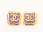 Square purple enamel Double C gold earrings