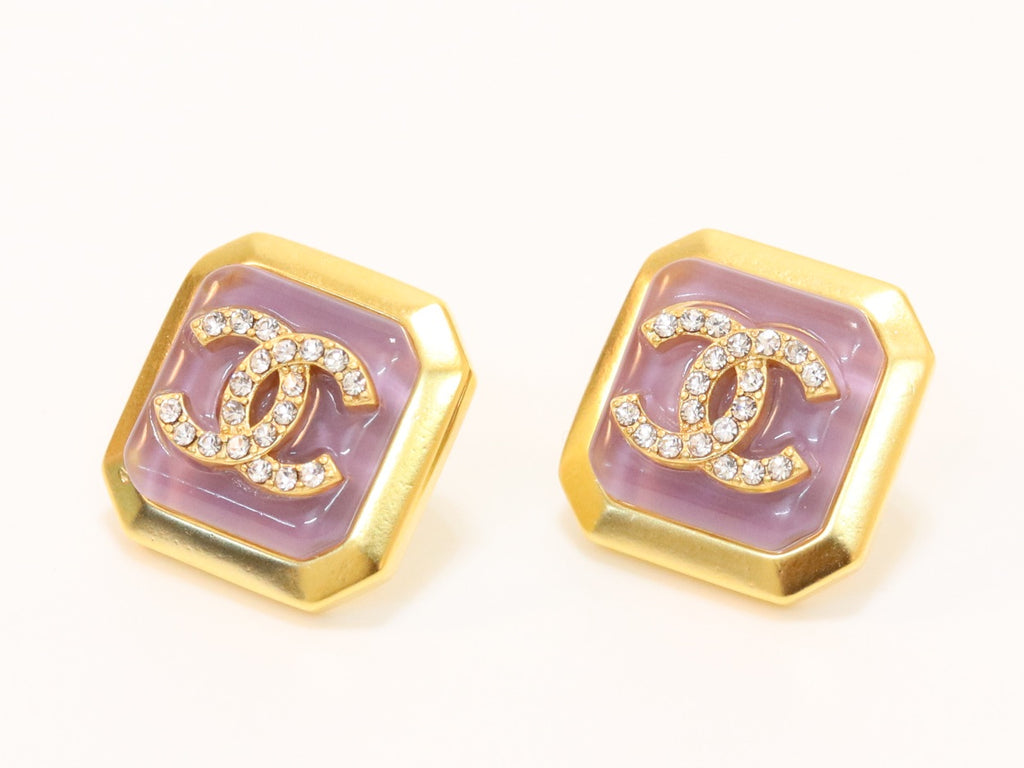 Square purple enamel Double C gold earrings