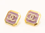 Square purple enamel Double C gold earrings