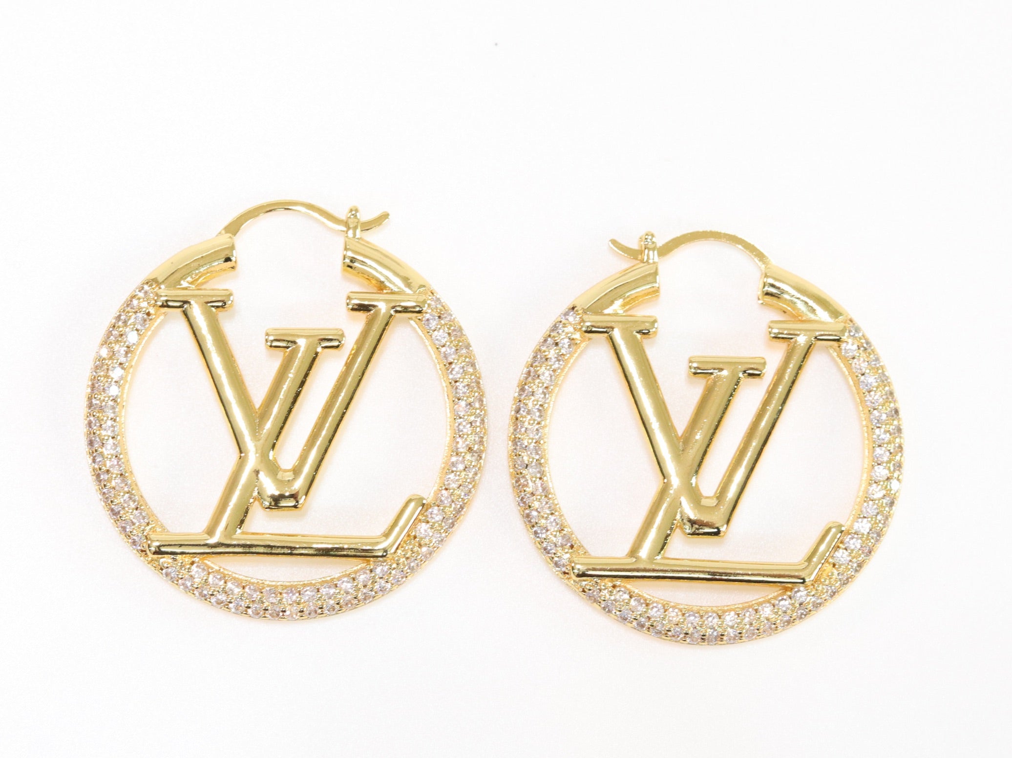 L and V cz gold hoops 40 mm
