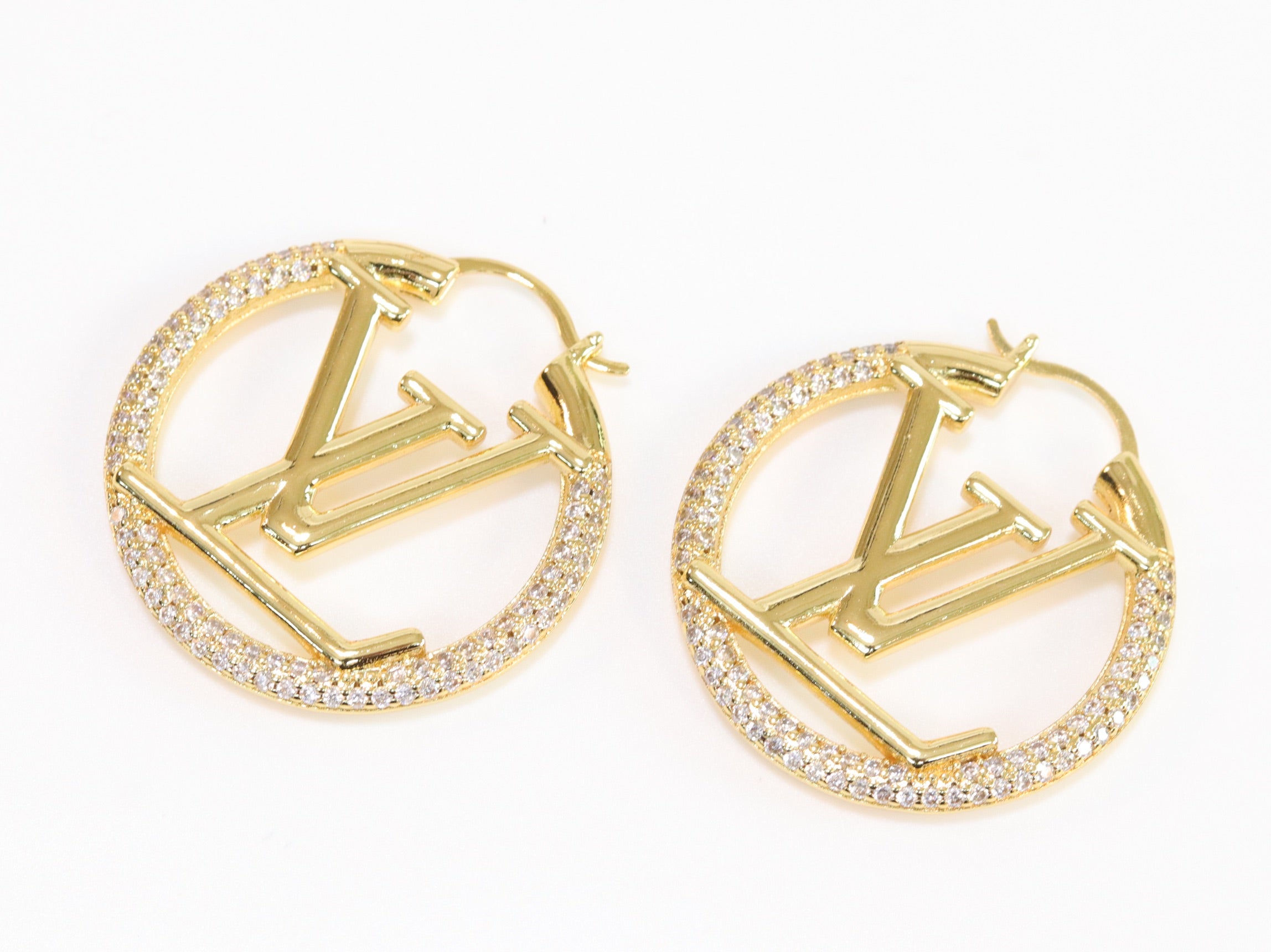 L and V cz gold hoops 40 mm