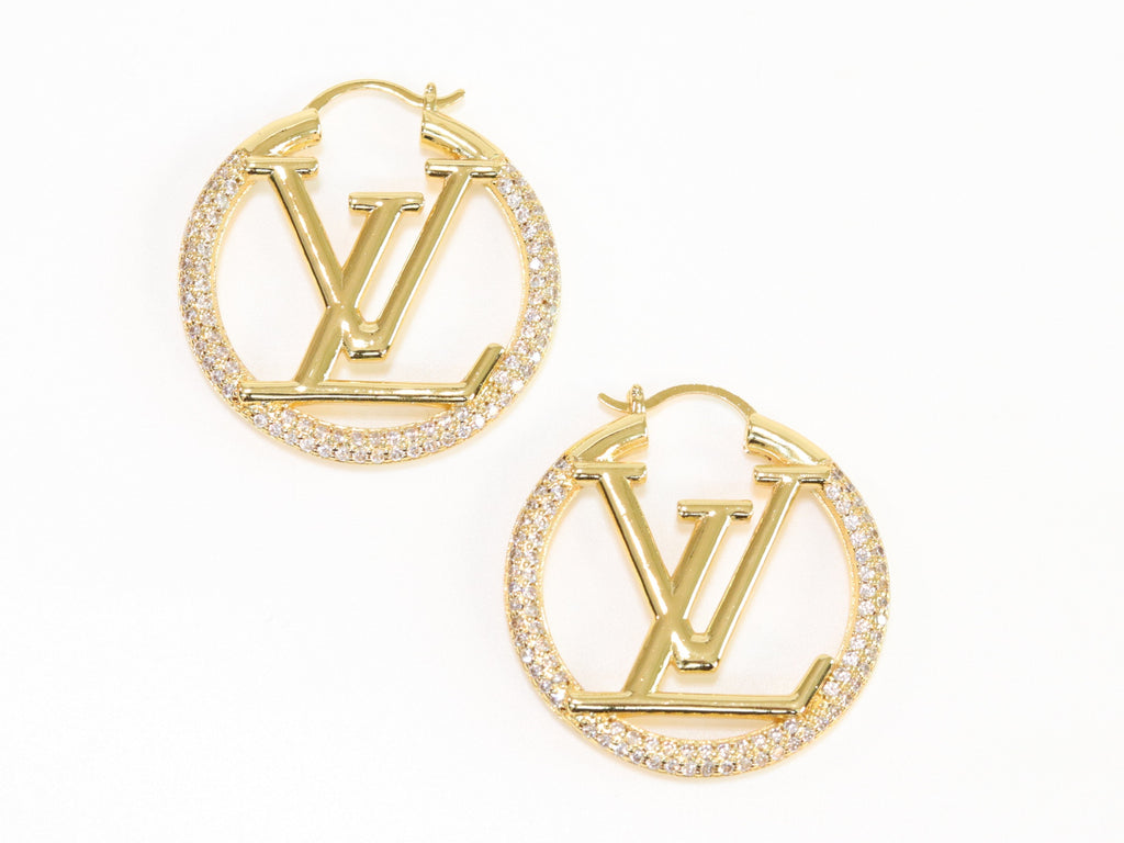 L and V cz gold hoops 40 mm
