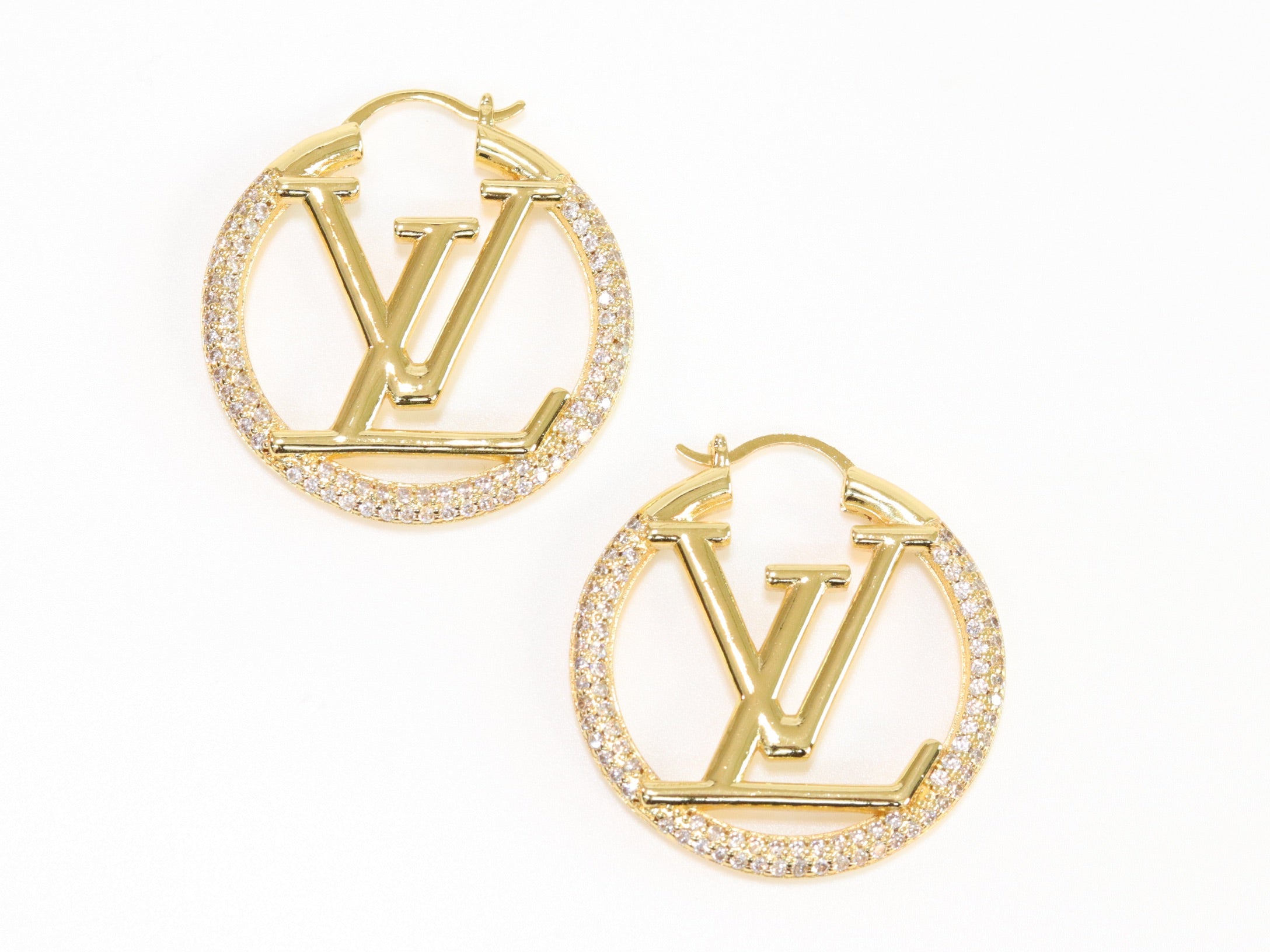 L and V cz gold hoops 40 mm