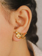 Twin L&V Flower Crystal Earrings