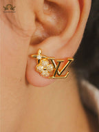 Twin L&V Flower Crystal Earrings