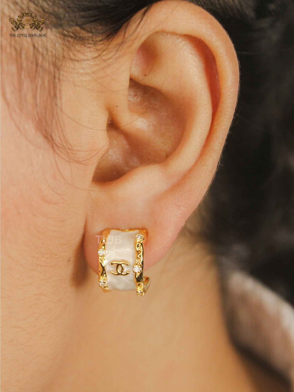 Double C Pearl Enamel Hoop Earrings