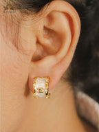 Double C Pearl Enamel Hoop Earrings