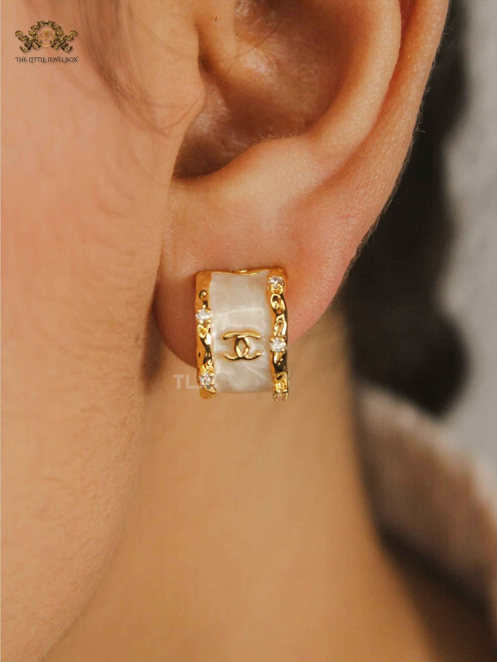 Double C Pearl Enamel Hoop Earrings