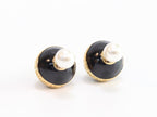 Black and white pearls gold motif studs