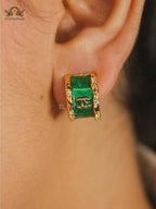 Double C Green Enamel Hoop Earrings