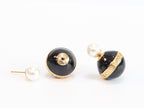 Black and white pearls gold motif studs