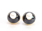 Black and white pearls gold motif studs