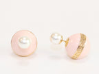 Pink and white pearls gold motif studs