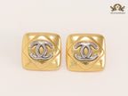 Double C matte gold and silver square studs with alphabet