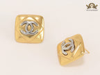 Double C matte gold and silver square studs with alphabet