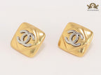 Double C matte gold and silver square studs with alphabet