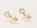 Double C on dangling heart and pearl earrings